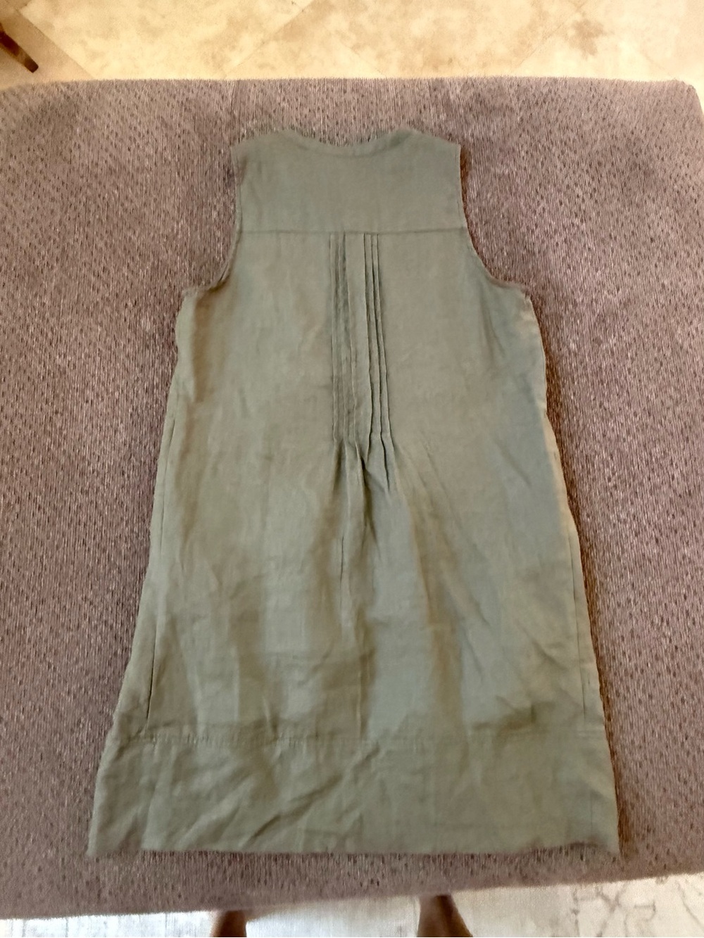 Quince Olive Sleeveless Linen Pintuck Shift Dress - Picture 2 of 5